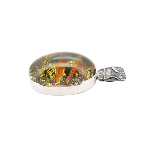 Green Amber Sterling Silver Design Pendant