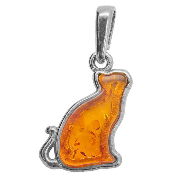 Amber Sterling Silver Cat Pendant