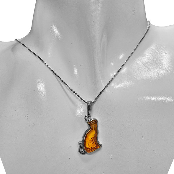 Amber Sterling Silver Cat Pendant