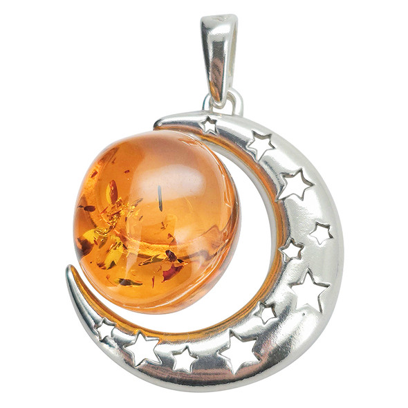 Amber Sterling Silver Moon Pendant