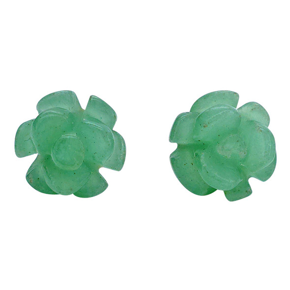Green Aventurine Sterling Silver Rose Stud Earrings