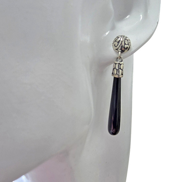 Black Onyx Sterling Silver Post Dangle Earrings