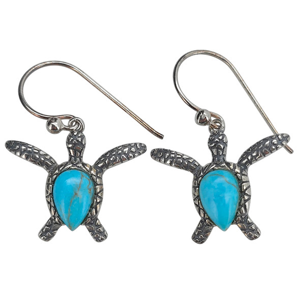 Turquoise Sterling Silver Sea Turtle Hook Earrings