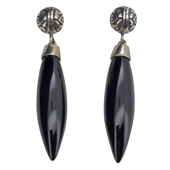 Black Onyx Sterling Silver Post Dangle Earrings
