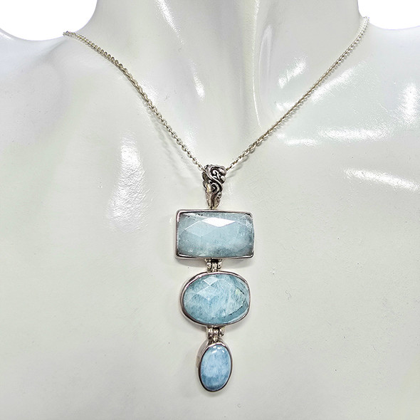 Faceted Aquamarine Sterling Silver Pendant