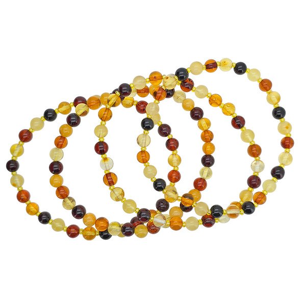 Round Multi-Color Amber Stretch Bracelet