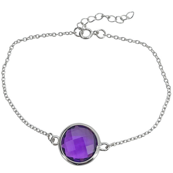 Faceted Amethyst Sterling Silver Link Bracelet