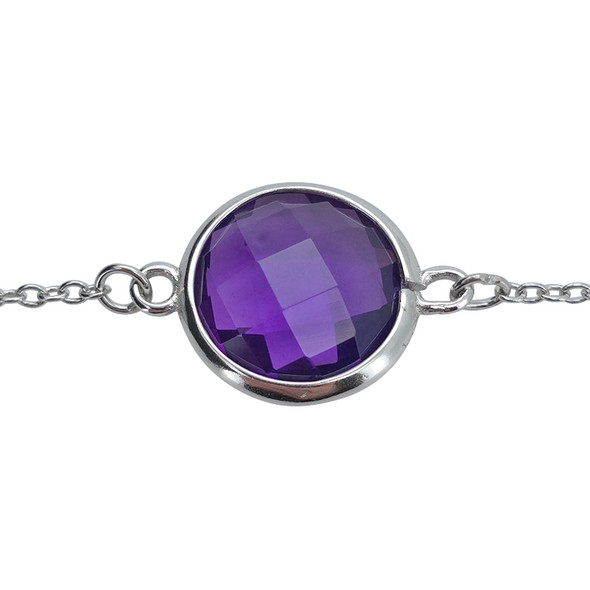 Faceted Amethyst Sterling Silver Link Bracelet
