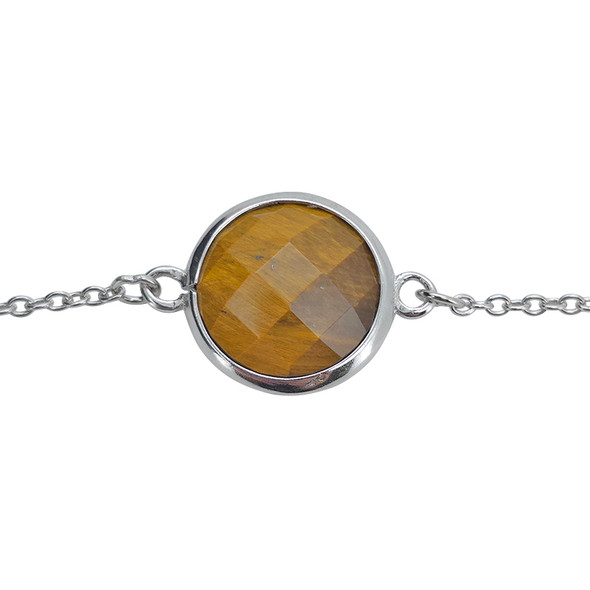 Faceted Tiger Eye Sterling Silver Link Bracelet