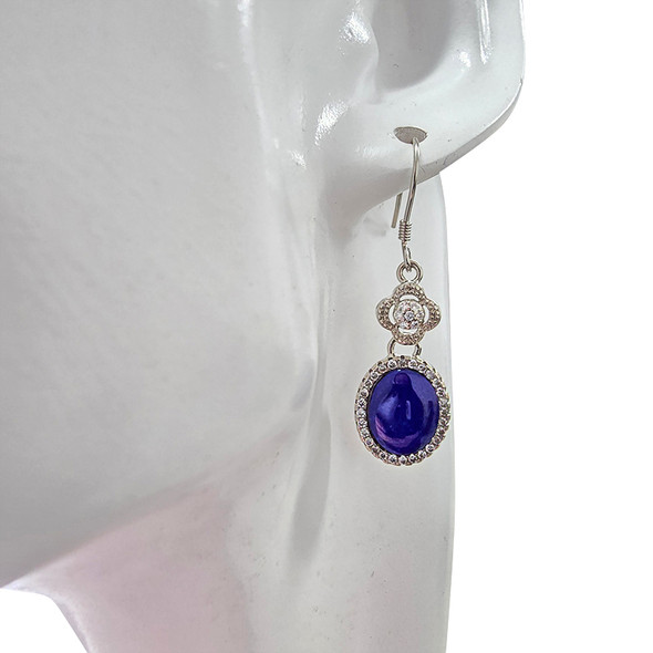 Lapis/Cubic Zirconia Sterling Silver Hook Earrings