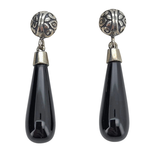 Black Onyx Sterling Silver Post Dangle Earrings
