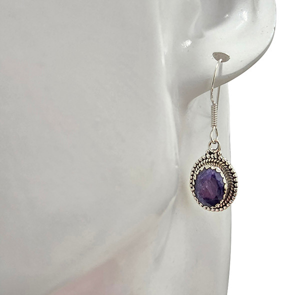 Faceted Composite Sapphire Sterling Silver Hook Earrings