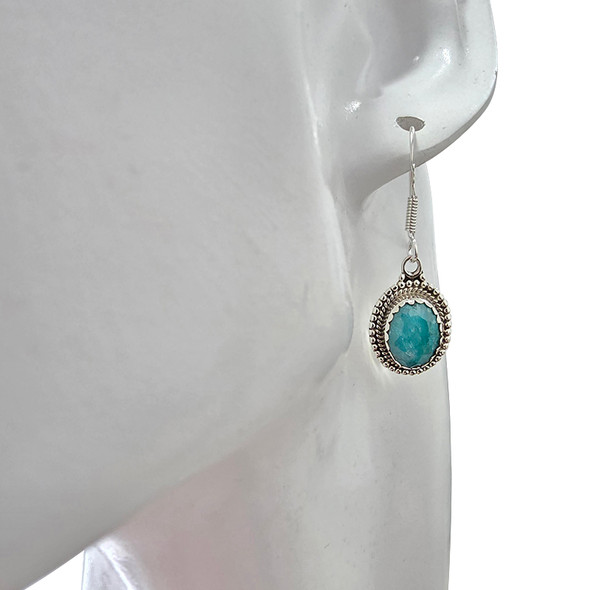 Faceted Composite Emerald Sterling Silver Hook Earrings