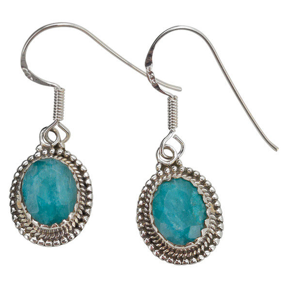 Faceted Composite Emerald Sterling Silver Hook Earrings