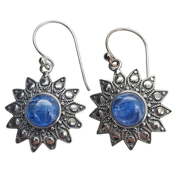 Kyanite Sterling Silver Flower Hook Earrings