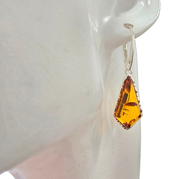 Cognac Amber Sterling Silver Hook Earrings