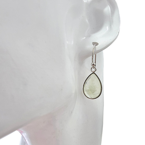 Faceted Prehnite Sterling Silver Hook Earrings