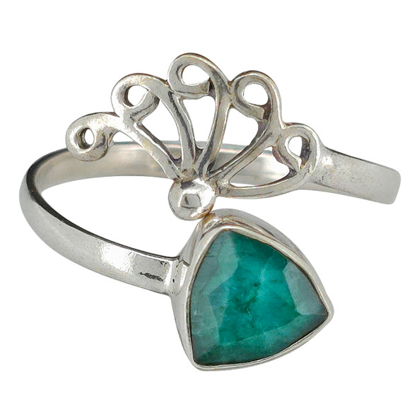 Faceted Composite Emerald Sterling Silver Adjustable Ring