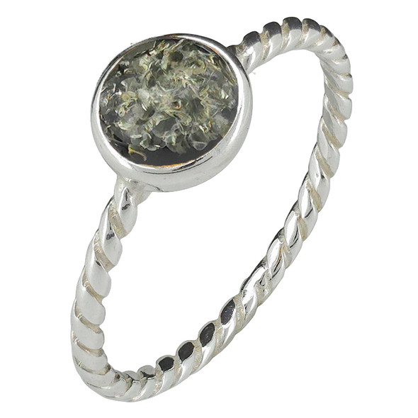Green Amber Sterling Silver Ring
