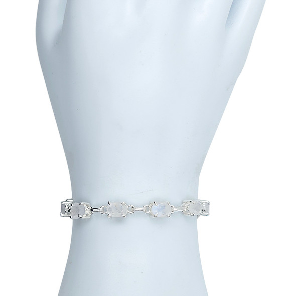 Faceted Moonstone Sterling Silver Link Bracelet