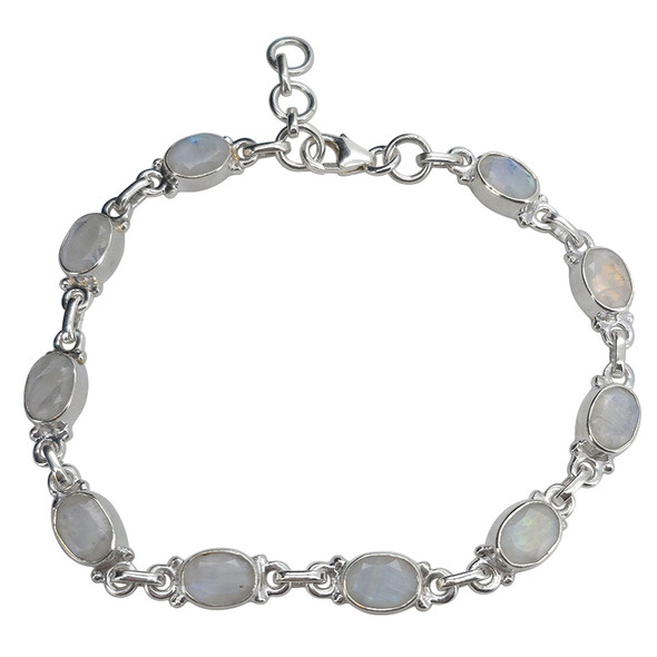 Faceted Moonstone Silver Link Bracelet