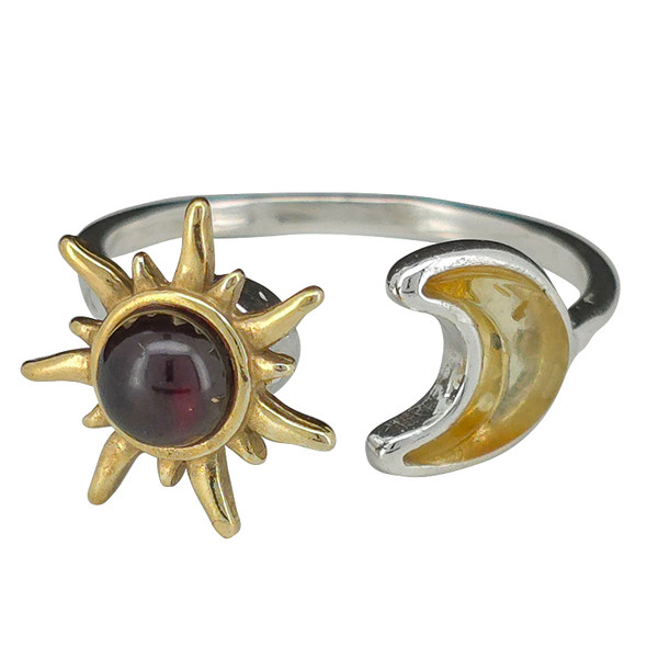 Sun and Moon Amber Adjustable Spinner Ring