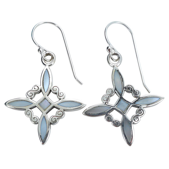 Cross Mother of Pearl Sterling Silver Dangle Earrings