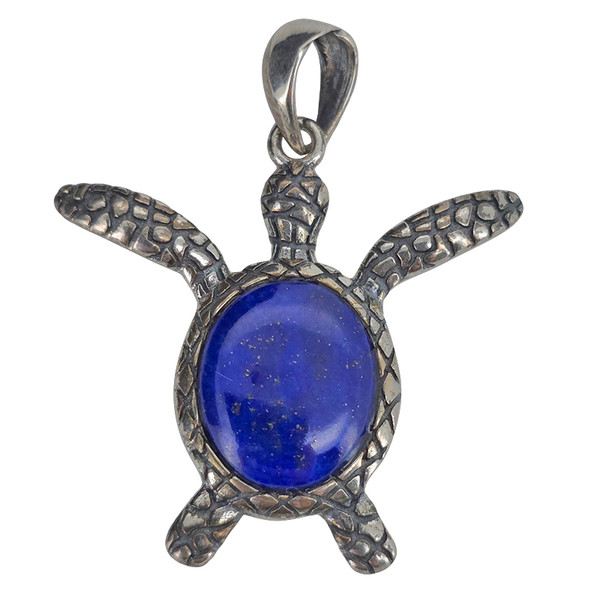 Lapis Sterling Silver Sea Turtle Pendant