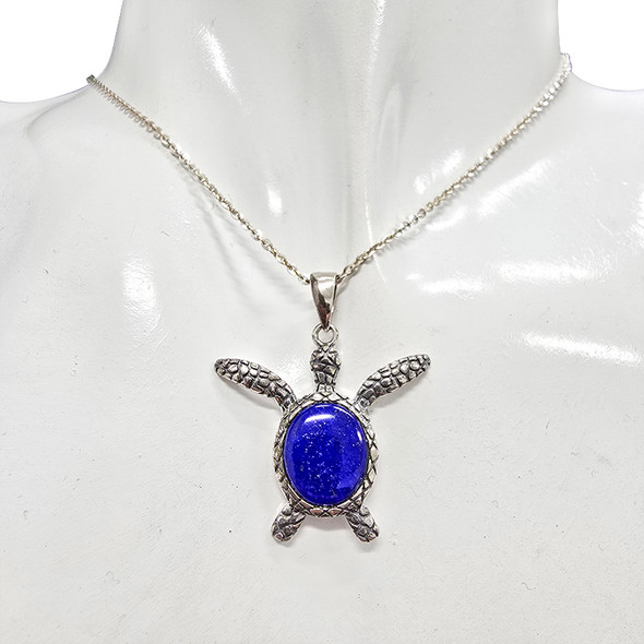 Lapis Sterling Silver Sea Turtle Pendant
