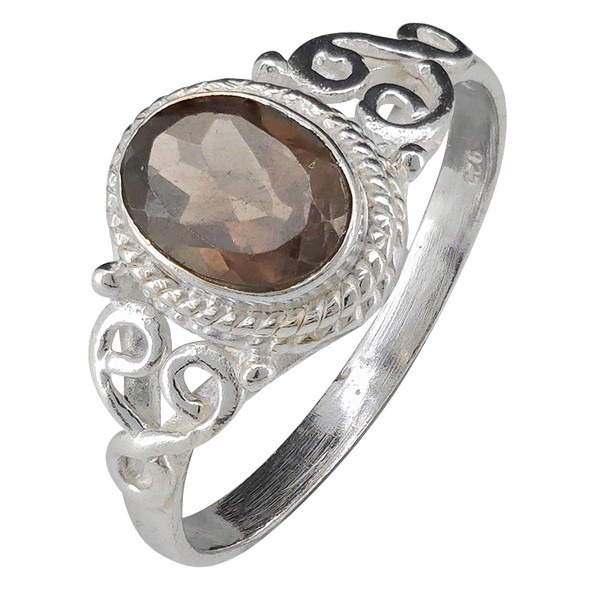 Faceted Smoky Quartz Sterling Silver Ring