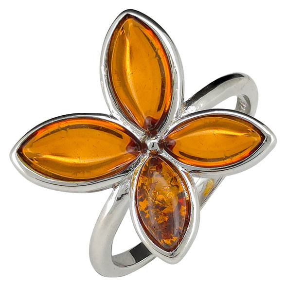 Cognac Amber Sterling Silver Butterfly Ring