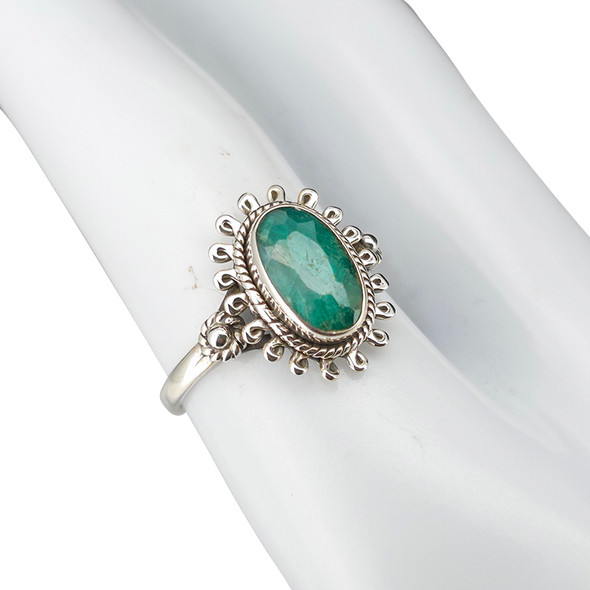Faceted Composite Emerald Sterling Silver Ring