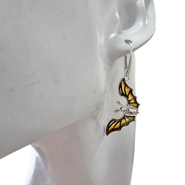 Cameo Amber Sterling Silver Bat Hook Earrings