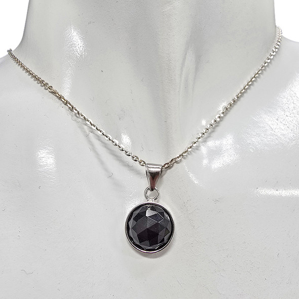 Faceted Black Onyx Sterling Silver Pendant