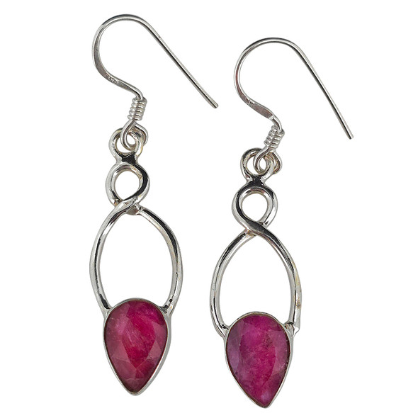 Faceted Composite Ruby Sterling Silver Dangle Earrings