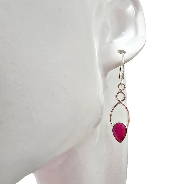 Faceted Composite Ruby Sterling Silver Dangle Earrings