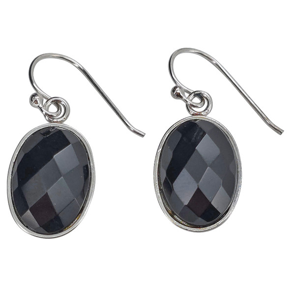 Faceted Black Agate Sterling Silver Hook Earrings