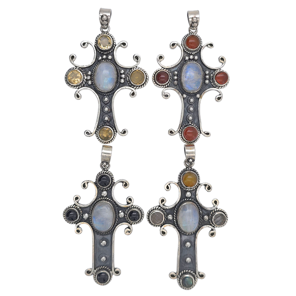 Gemstone Sterling Silver Cross Pendant