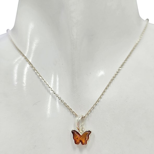 Butterfly Sterling Silver Amber Pendant