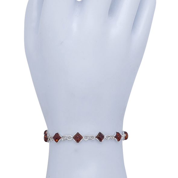 Cognac Amber Sterling Silver Link Bracelet
