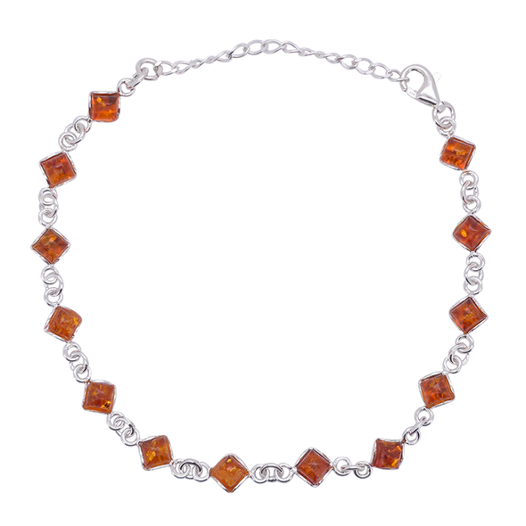 Cognac Amber Sterling Silver Link Bracelet