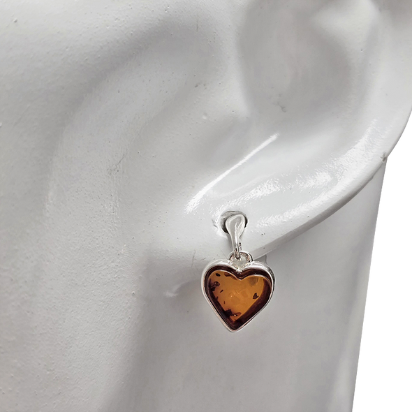 Amber Sterling Silver Hearts Post Dangle Earrings