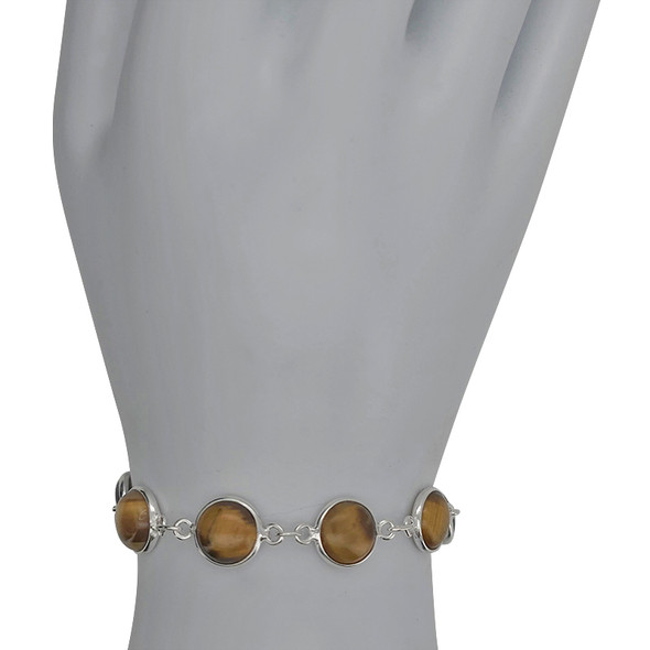 Tiger Eye Sterling Silver Link Bracelet (6442)