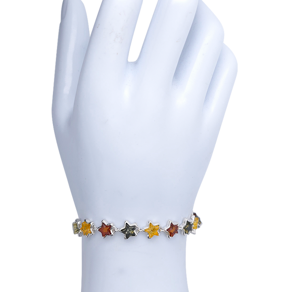 Multi-Color Amber Sterling Silver Star Link Bracelet