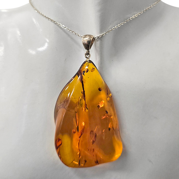 Amber Sterling Silver Free Form Pendant