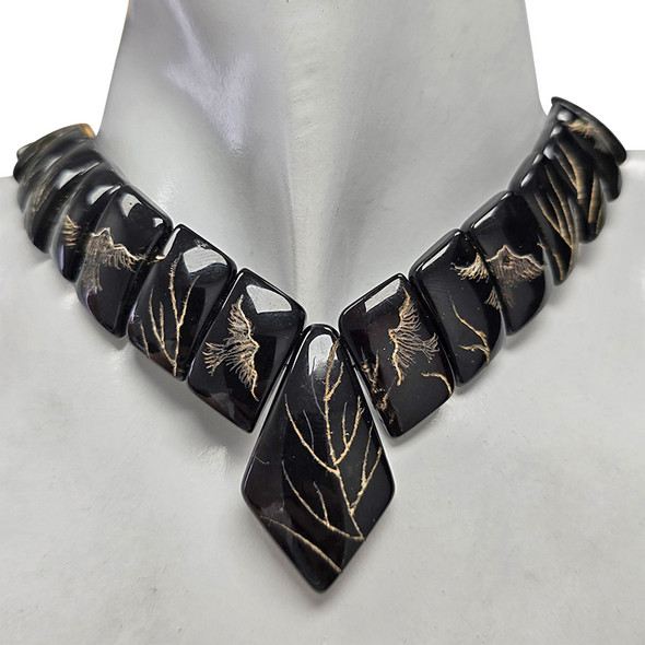 Cleopatra Style Cherry Amber Carved Beaded Necklace
