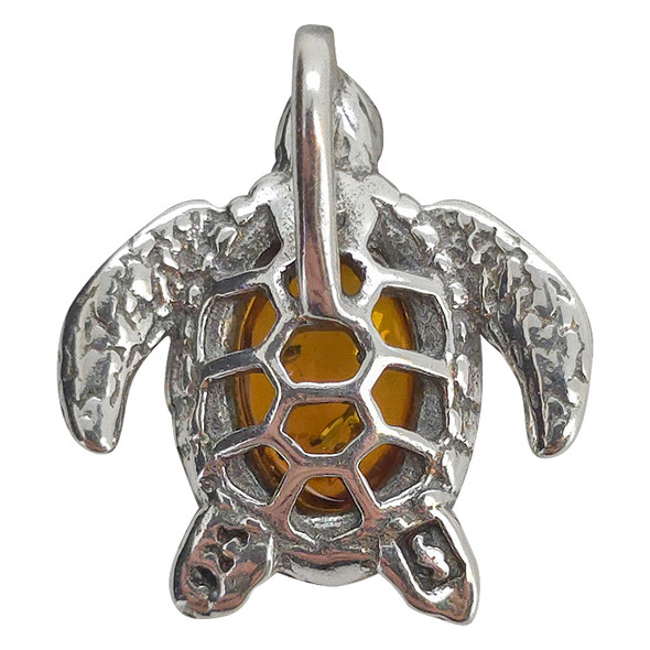 Amber Sterling Silver Turtle Pendant