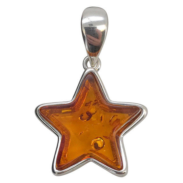 Cognac Amber Sterling Silver Star Pendant
