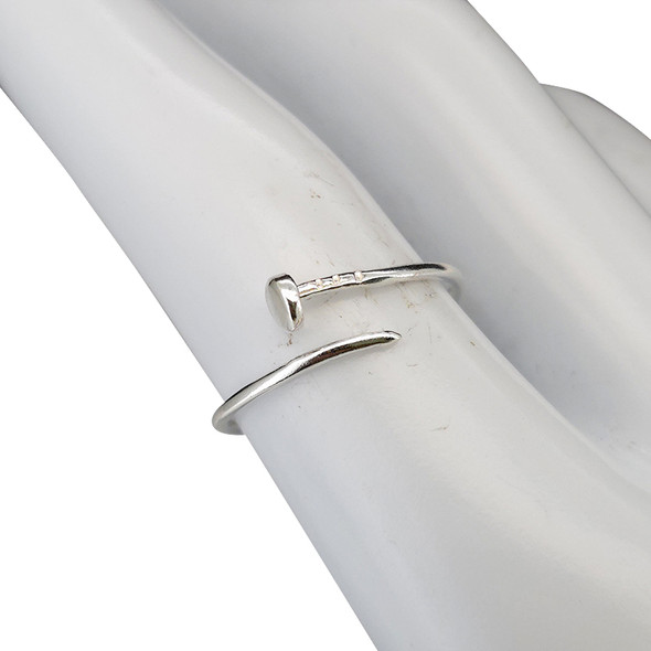 Sterling Silver Nail Design Adjustable Ring