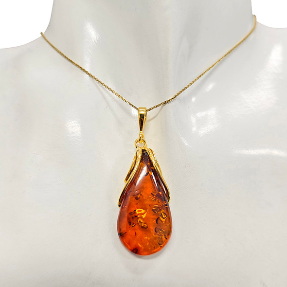 Amber Gold-Plated Sterling Silver Pendant